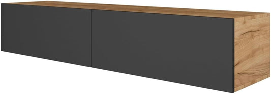 Planetmöbel TV Board 160 cm Gold Oak/Anthracite, TV Cabinet with 2 Flaps as Storage Space, Lowboard Hanging or Standing Sideboard Living Room