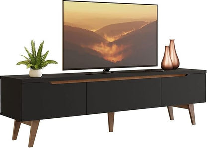 Minimalist Black TV Unit with Wooden Trim