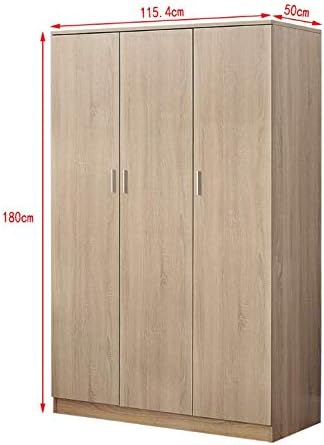Modern Matt Oak 3 door triple wardrobe with shelves & rail.Slow-close hinges