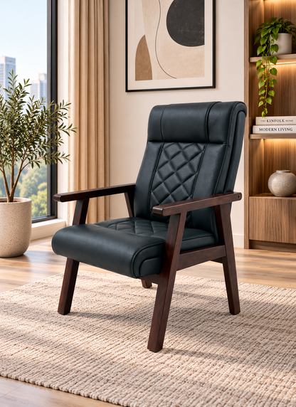 Modern Leather Armchair with Wooden Frame