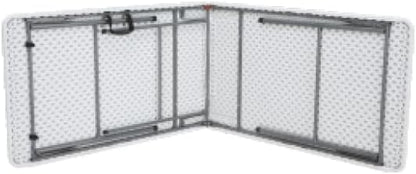 Folding Banquet Table, 244 cm Length, White Top with Grey Metal Frame, Portable