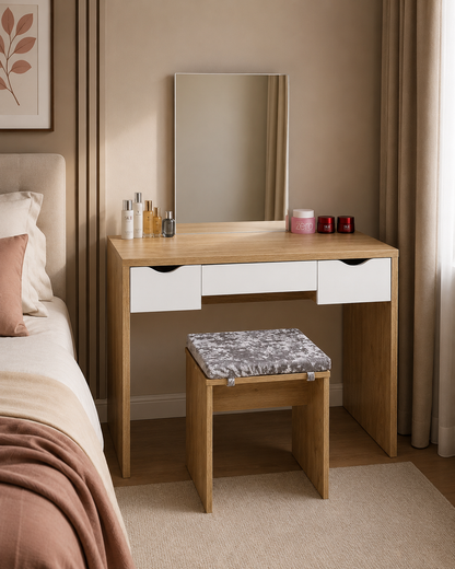Makeup Table with Mirror 3 Drawers Dressing Table with Stool Cosmetic Cabinet Vanity Table for Bedroom Furniture Dressers