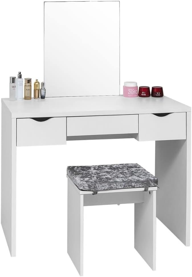 ZPDD Makeup Table with Mirror 3 Drawers Dressing Table with Stool Cosmetic Cabinet Vanity Table for Bedroom Furniture Dressers (Color : A)