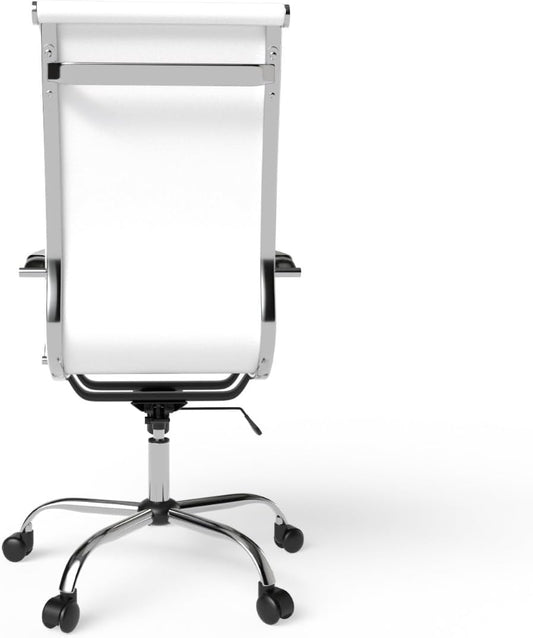 Mahmayi Ultimate 031L Eames Replica Ribbed PU Chrome High-Back Ergonomic Office Chair with Height Adjustable Seat - Complete Comfort for Your Workspace (High Back, White)