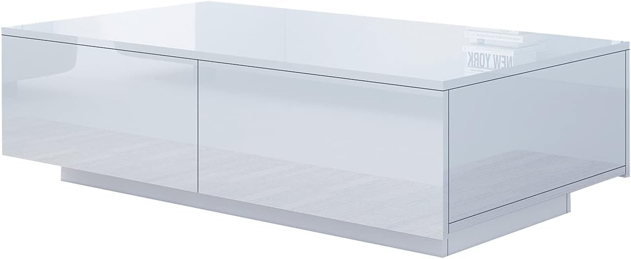 AWOOD Coffee Table for Living Room, Modern Side Table Wooden Centre Table, White High Gloss Coffee Tea Tables with 4 Drawers Storage for Home Office Furniture