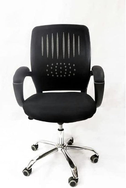 Premium Swivel Office Chair with Adjustable Headrest and Mesh Back and Strong Metal Star - Market Misr (Black, Medium Chair)