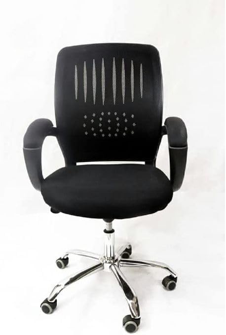 Premium Swivel Office Chair with Adjustable Headrest and Mesh Back and Strong Metal Star - Market Misr (Black, Medium Chair)
