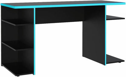 Madesa Gaming Computer Table and Office Desk with 5 Shelves and Cable Management, Wood, 136x75x60 Cm – Black/Blue