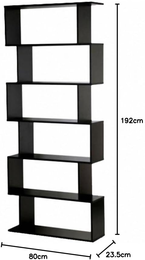 Panana Wooden Bookcase 6 Tier Shelves Bookshelf S Shape Storage Display Shelf Room Divider Unit Chest Cupboard Cabinet Free Standing Shelving Storage Organizer Unit for Living Room, Black