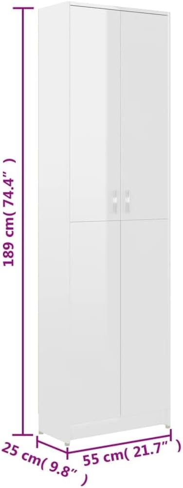 vidaXL Hallway Wardrobe High Gloss Living Room Clothes Storage Cabinet Bedroom Closet Cupboard Organiser Unit Furniture White Chipboard