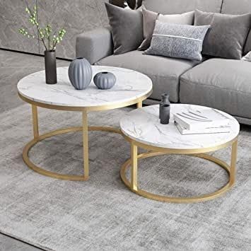 Generic Coffee Table, Round, 71 cm x 45, Gold and White