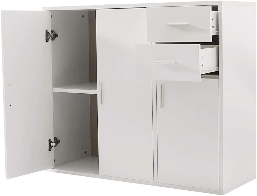 Panana Sideboard Storage Cupboard Cabinet Unit with Doors and Drawers Living Room Bedroom Furniture White