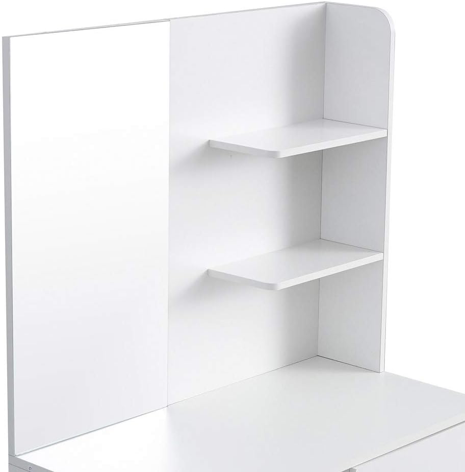 Panana Dressing Table White with a Large Mirror, Makeup Vanity Bedroom Dresser Set with 1 Drawers & 3 Shelves for Ample Storage (Style1)