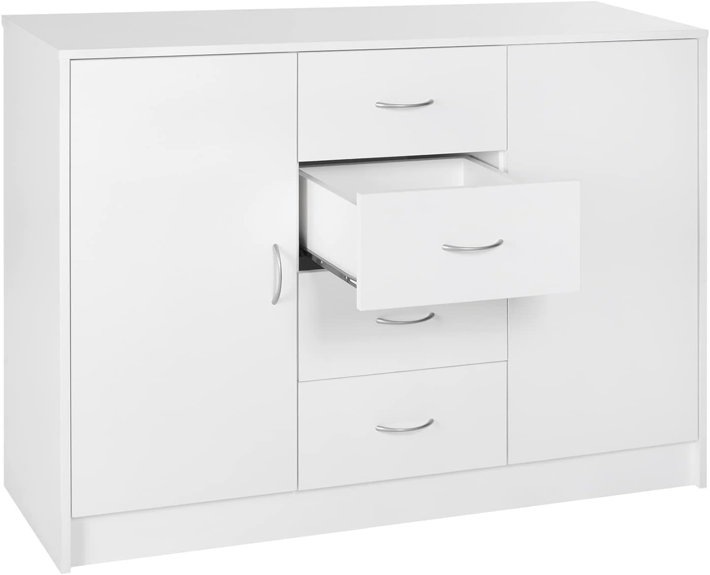 HOMCOM Sideboard, Storage Cabinet with 2 Doors and 4 Drawers, Free Standing Cupboard, Chest Organizer for Kitchen and Living Room, White