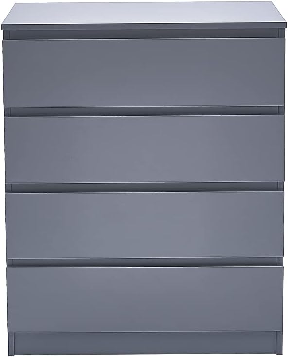 Panana Wooden 3/4/5/6 Chest Of Drawers with Metal Runner Modern Bedroom Bedside Storage Cabinet Unit for Hallway Living Room (Gray, 4 Drawer Chest)
