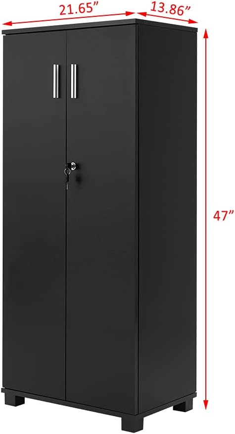 Panana Office Wood Storage Cabinet, 2 Door Engineered Wood Cupboard Tall White Slim Cabinet With Lock Bookcase Filing Cabinet For Family Office (Black1)