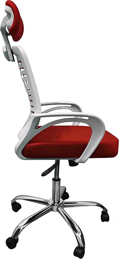 Premium Office Chair with White Plastic Adjustable Headrest Mesh Back and Strong Metal Star - Market Misr (Red Chair)