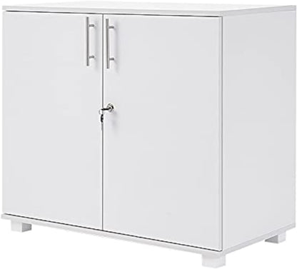 Panana 2 Door Wood File Cabinet With Lock, Office Storage Cupboard Lateral Filing Cabinet Organizer For Home Office (White)
