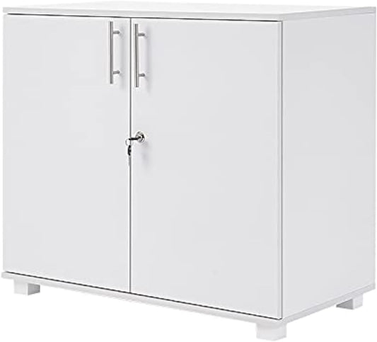 Panana 2 Door Wood File Cabinet With Lock, Office Storage Cupboard Lateral Filing Cabinet Organizer For Home Office (White)