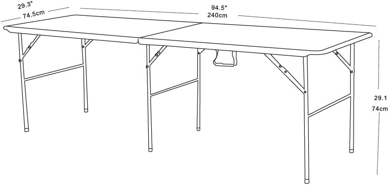 Folding Banquet Table, 244 cm Length, White Top with Grey Metal Frame, Portable