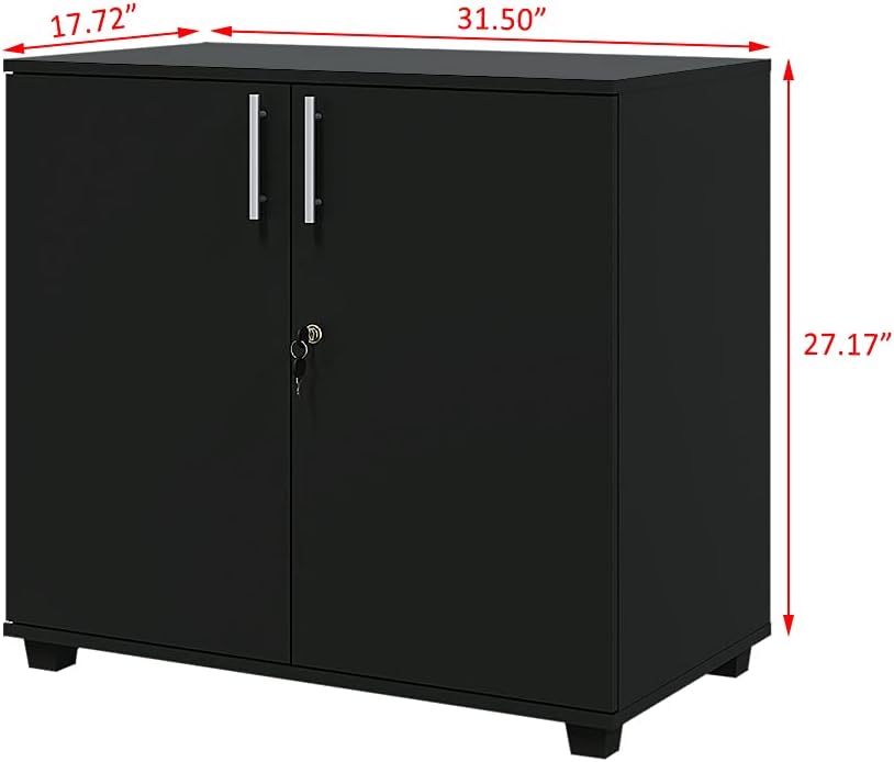 Panana 2 Door Wood File Cabinet With Lock, Office Storage Cupboard Lateral Filing Cabinet Organizer For Home Office (Black)