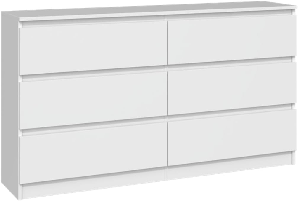 VBChome Chest of Drawers with 6 Drawers, 140 x 40 x 77 cm, White, Handle-Free Drawer Chest of Drawers, Multi-Purpose Cabinet for Hallway, Bedroom, Living Room, Children's Room, Modern White