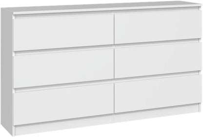 VBChome Chest of Drawers with 6 Drawers, 140 x 40 x 77 cm, White, Handle-Free Drawer Chest of Drawers, Multi-Purpose Cabinet for Hallway, Bedroom, Living Room, Children's Room, Modern White