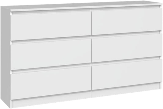 VBChome Chest of Drawers with 6 Drawers, 140 x 40 x 77 cm, White, Handle-Free Drawer Chest of Drawers, Multi-Purpose Cabinet for Hallway, Bedroom, Living Room, Children's Room, Modern White
