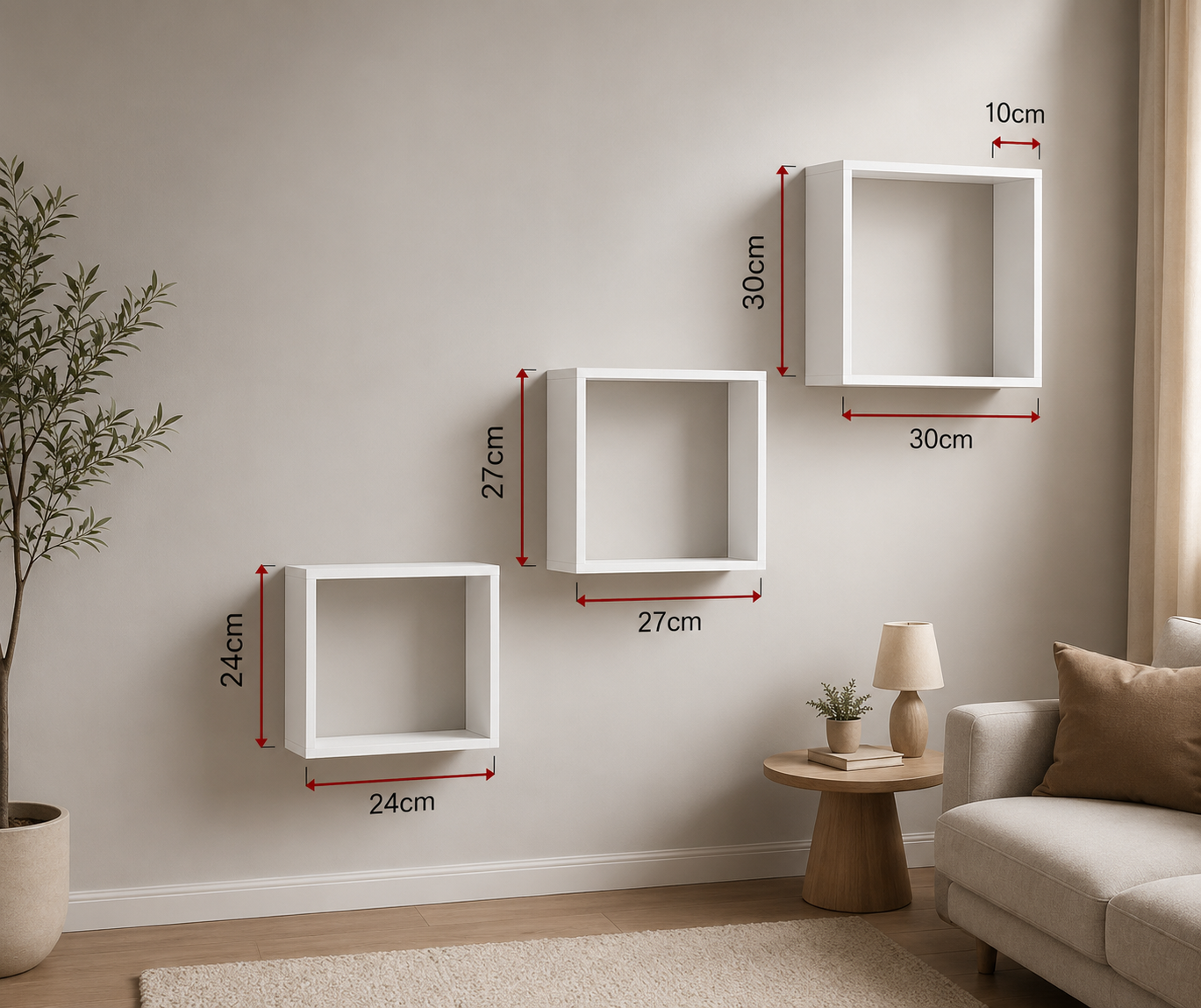 Wandregal Square Wall Shelf 3-Pieces Set, White