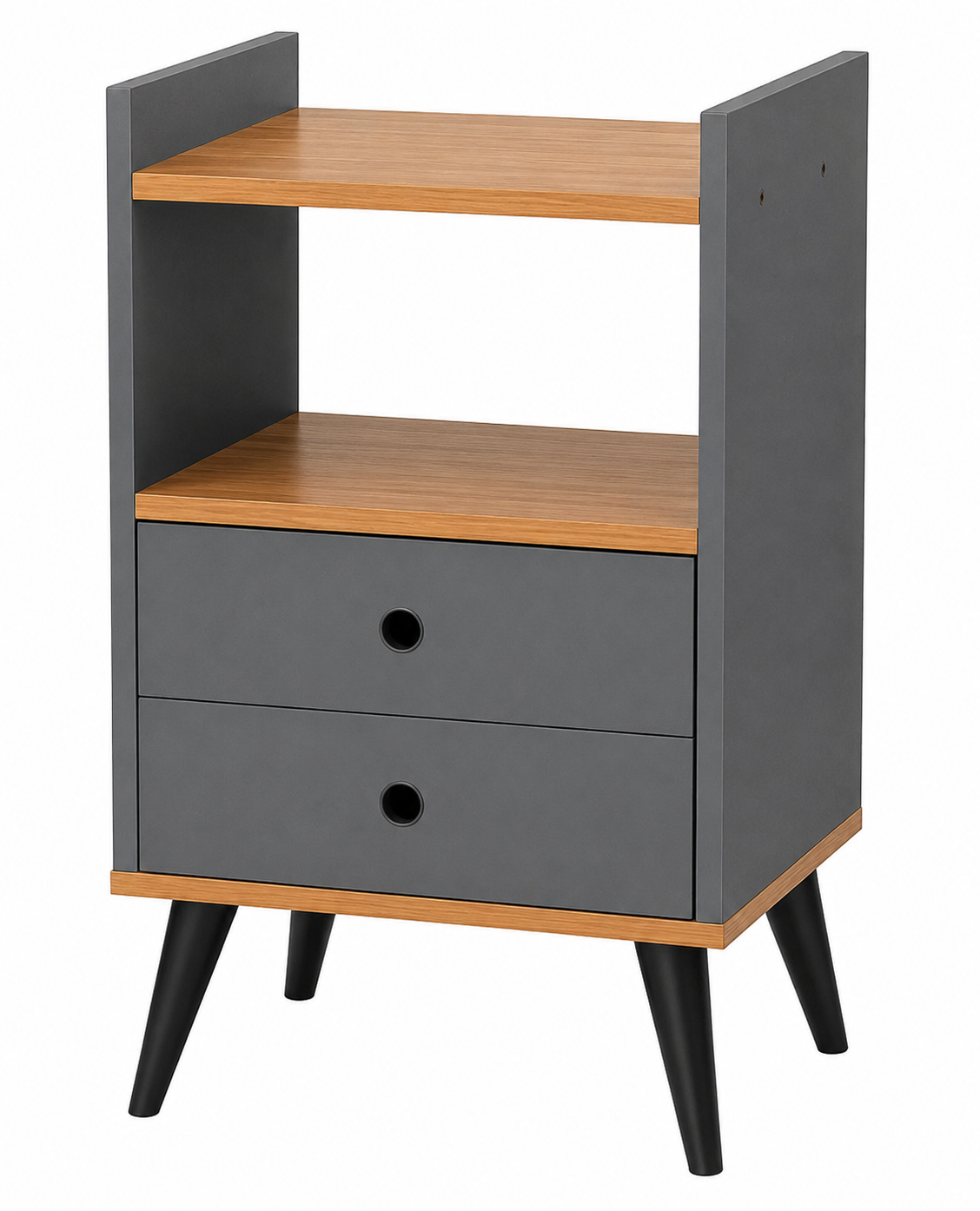 Bedside Table with 2-Drawers, Grey/Cinamomo