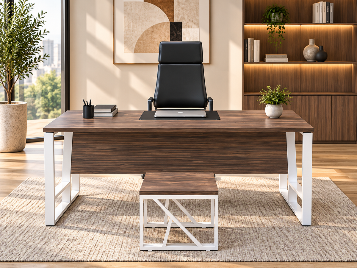 Premium Executive Desk with White Metal Frame