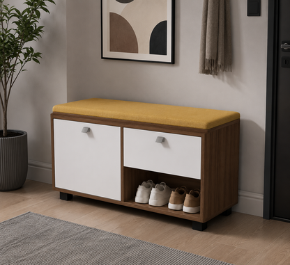 Modern Wooden Shoe Storage Bench with Cushion