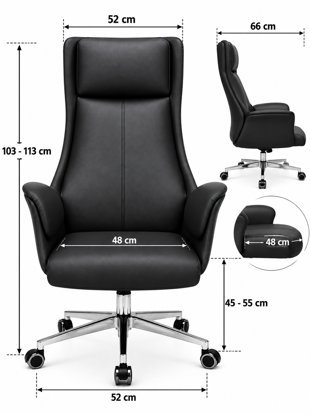 Contemporary High-Back Work Chair with Padded Headrest & Armrests