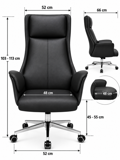 Contemporary High-Back Work Chair with Padded Headrest & Armrests