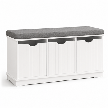 Storage Bench with 3 Drawers & Removable Seat Cushion, White