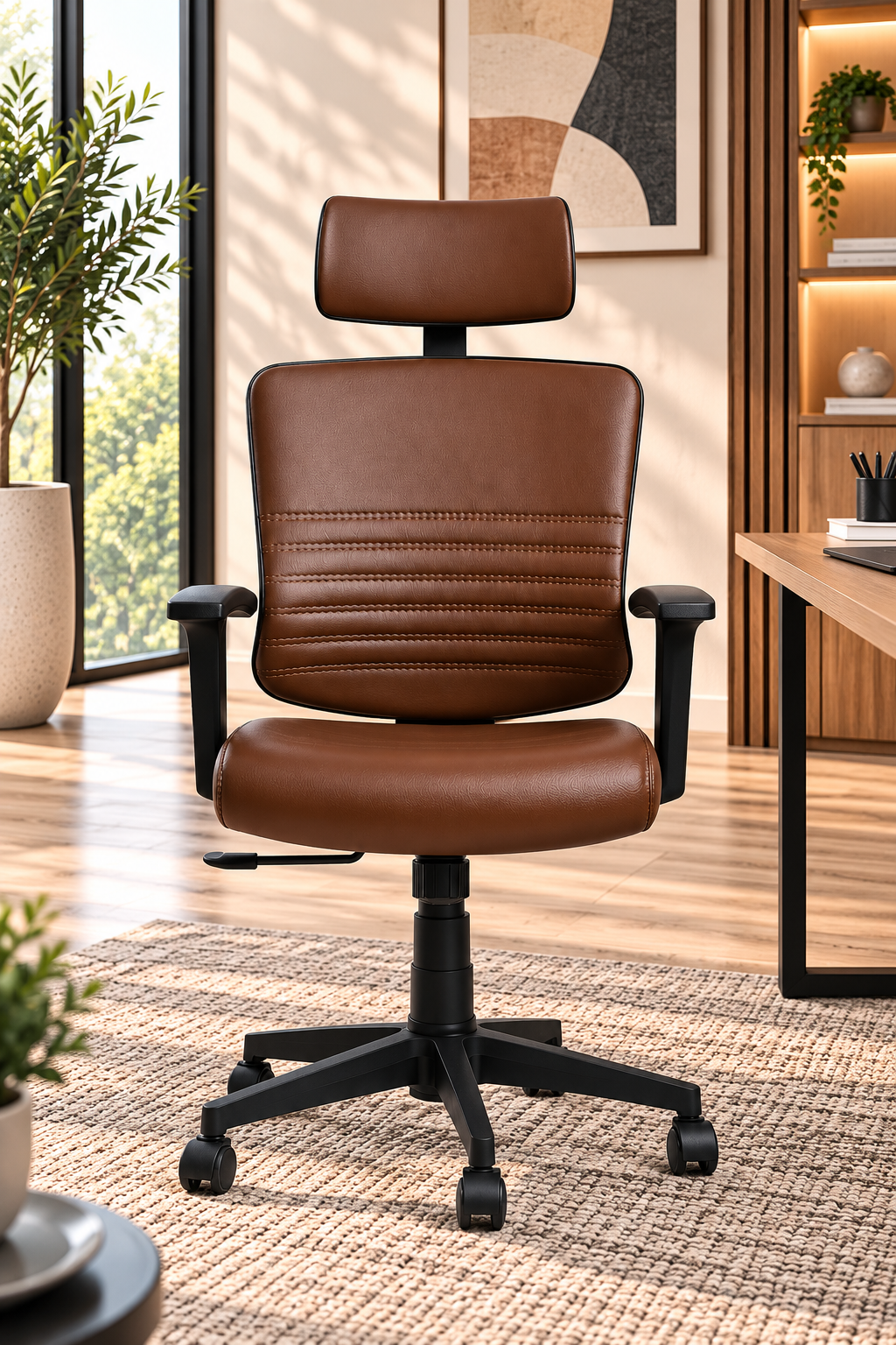 Modern Executive Office Chair with Headrest & Adjustable Armrests