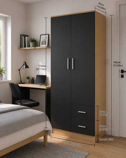 Drawer Wardrobe with Shelf and Hanging Rail Wooden Clothes Storage