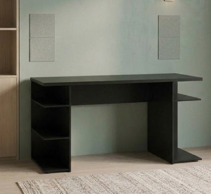 Madesa gaming computer desk with 5 shelves, cable management and large monitor stand, wood, 60 d x 136 w x 75 h cm - black