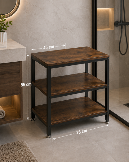 Tall End Side Table, 30" Height Nightstand with 3-Tier Storage Shelf for Living Room Bedroom Office Hallway Study, 1-Pack, Brown