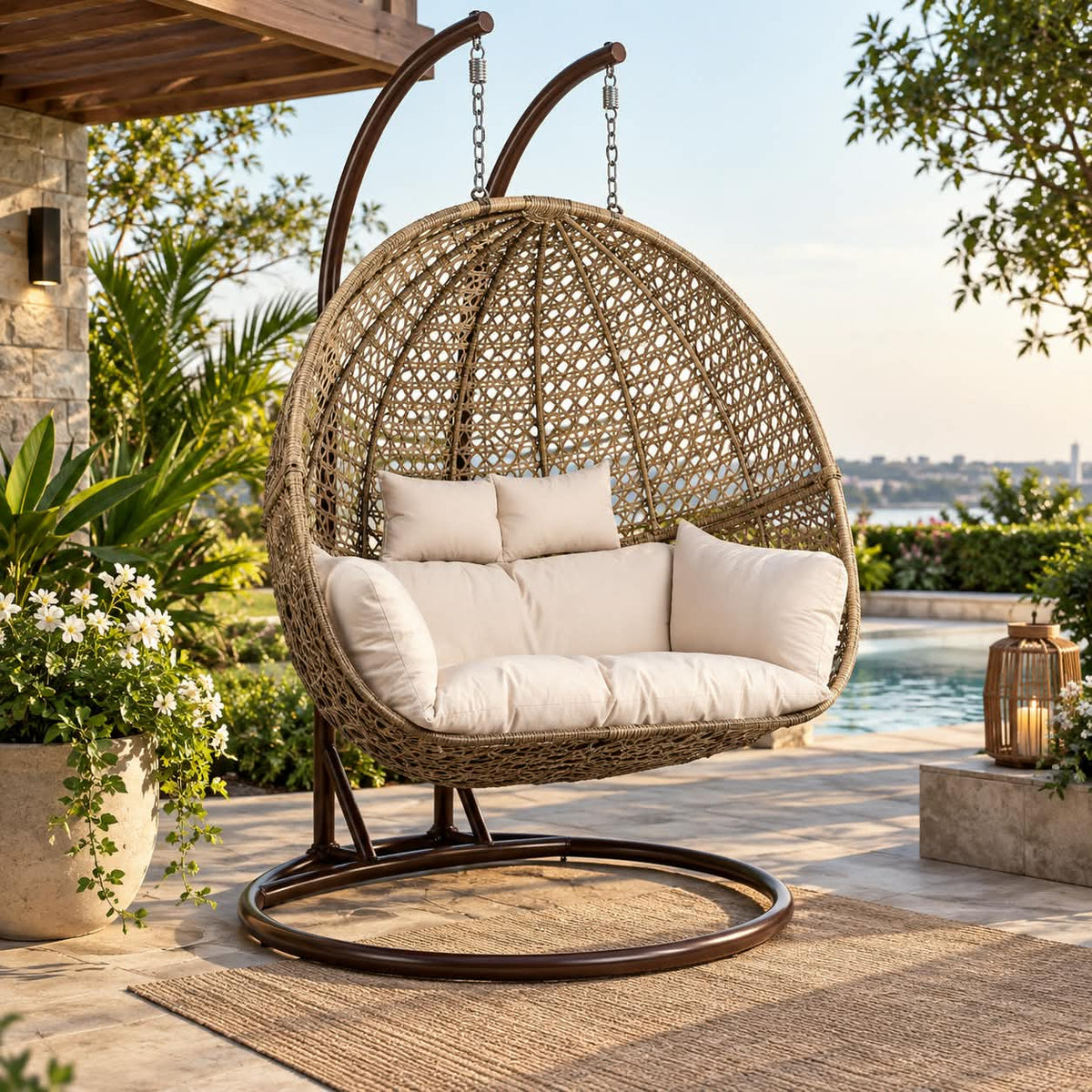 Modern Woven Hanging Egg Chair with Cushions