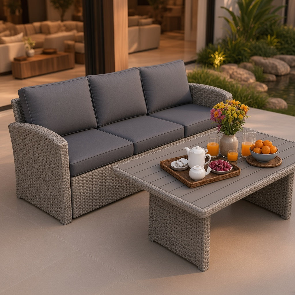 Modern Woven Outdoor Patio Seating Set with Dining Table