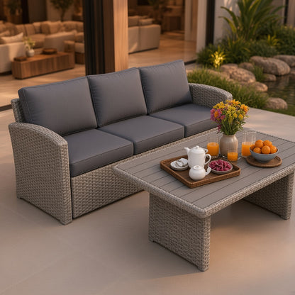Modern Woven Outdoor Patio Seating Set with Dining Table