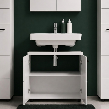 FurniFlex Nightlife Bathroom Sink Vanity Unit, 65 cm x 63 cm x 35 cm Size, Gloss White