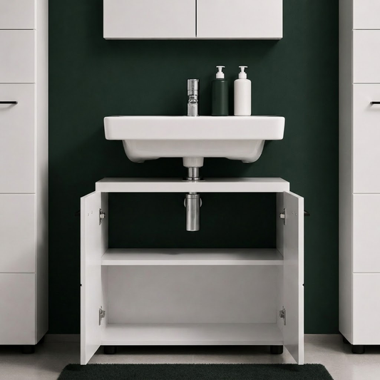 FurniFlex Nightlife Bathroom Sink Vanity Unit, 65 cm x 63 cm x 35 cm Size, Gloss White