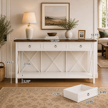 Modern White Console Table with 3 Drawers
