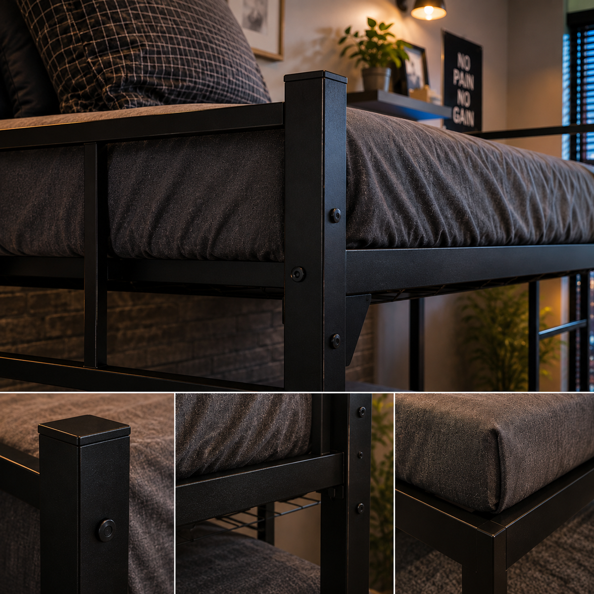 Modern Metal Bunk Bed – Space-Saving Twin Over Twin Design