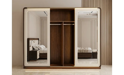 Modern Luxury Wardrobe with Full-Length Mirrors & LED Lighting