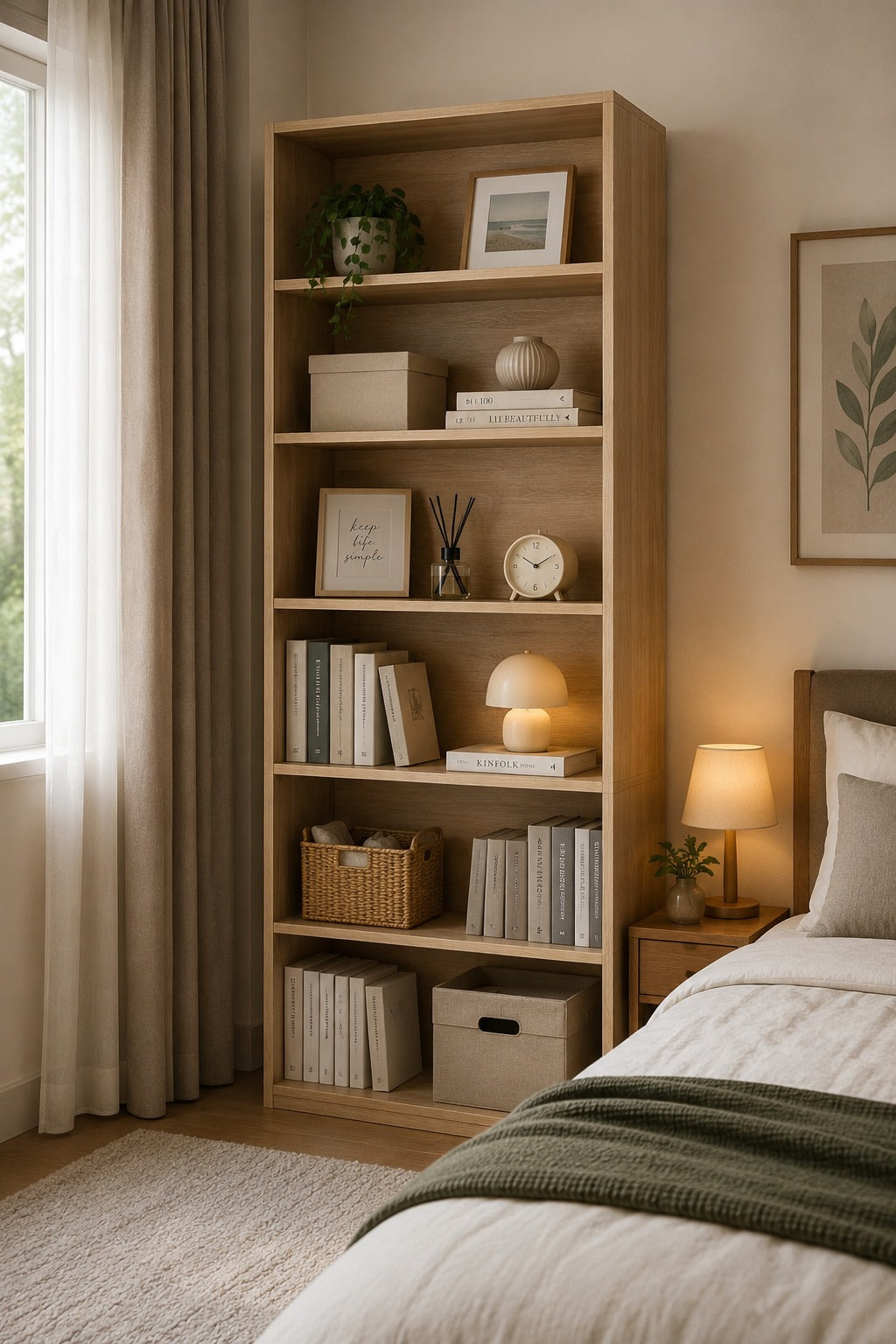 FirFurd Bookcase Wooden Shelf with 6 Compartments Shelves Bookcase Storage Shelf for Living Room Study Wooden 180 x 60 x 23.5 cm Light Light