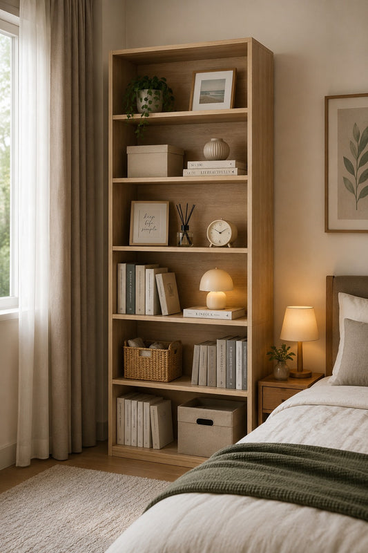 FirFurd Bookcase Wooden Shelf with 6 Compartments Shelves Bookcase Storage Shelf for Living Room Study Wooden 180 x 60 x 23.5 cm Light Light