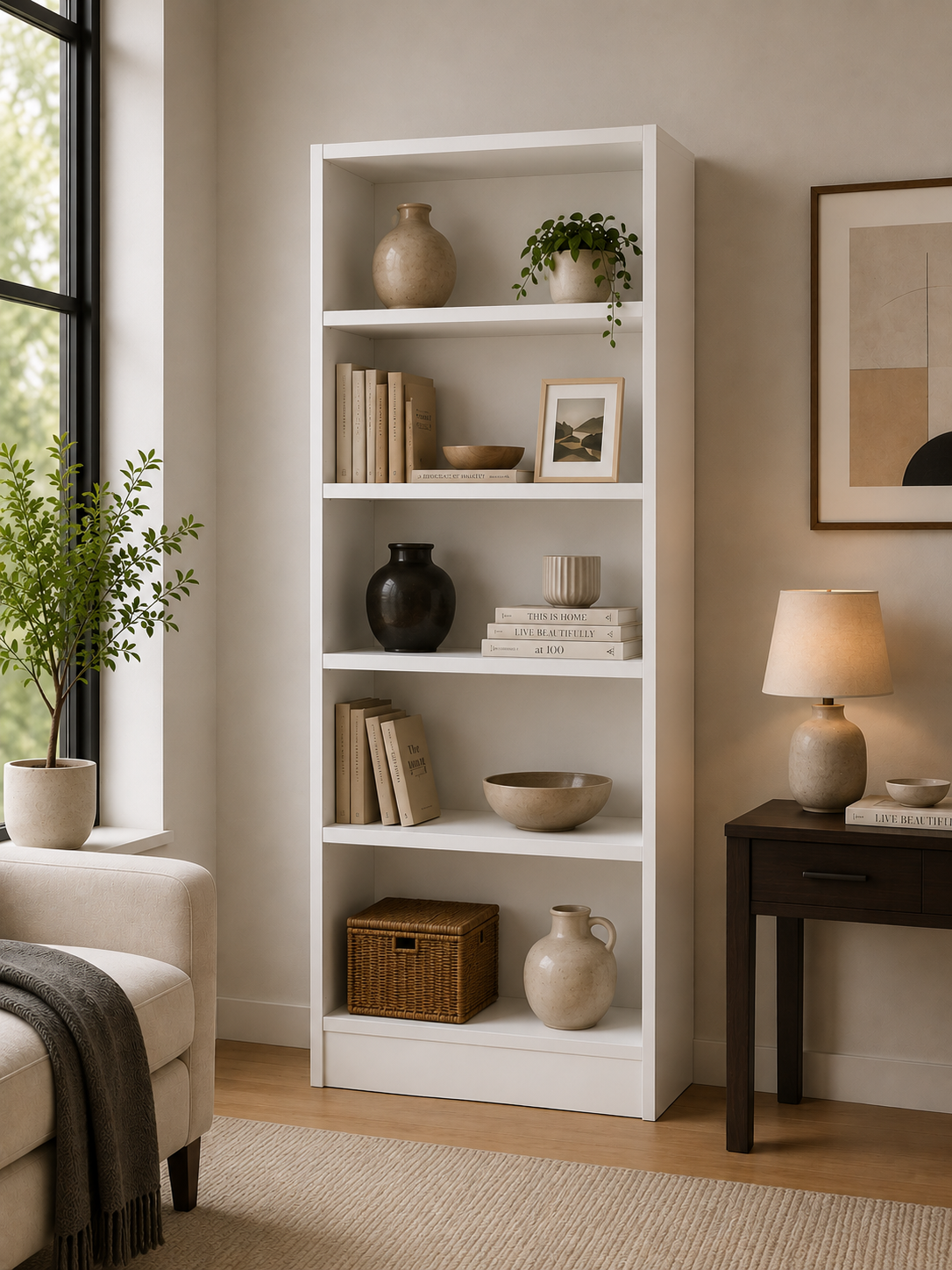 SPACE Book Shelf - 5 Tier Engineered Wood DIY Multipurpose Book Shelf (White - L 80 x B 32 x H 165 cm)